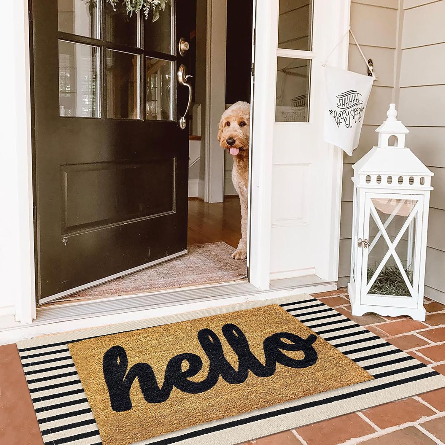 KILOCOCO Beige Striped Front Door Rug 23x36
