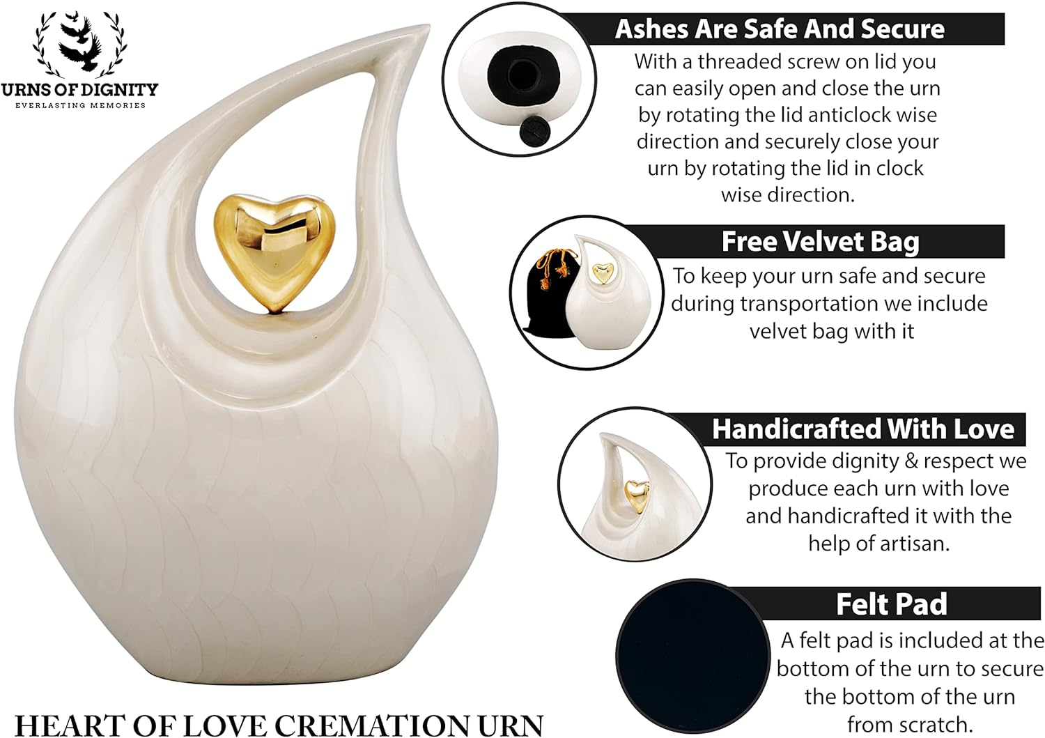 Heart of Love Cremation Urn for Human Ashes