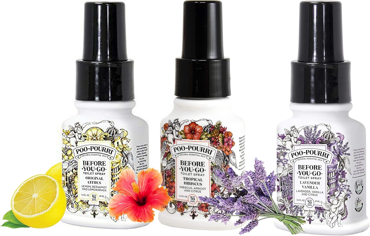 Poo-Pourri Original Citrus Lavender Vanilla Tropical Hibiscus 14 Oz Set