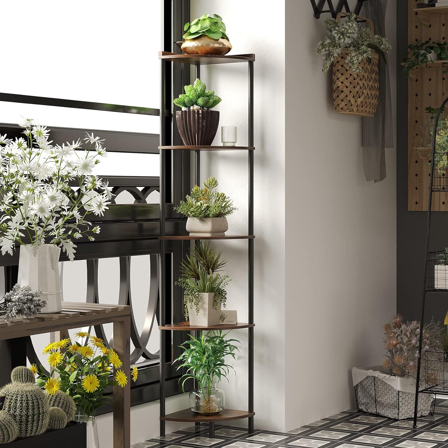 SUNMORY 5 Tier Corner Shelf Stand for Living Room