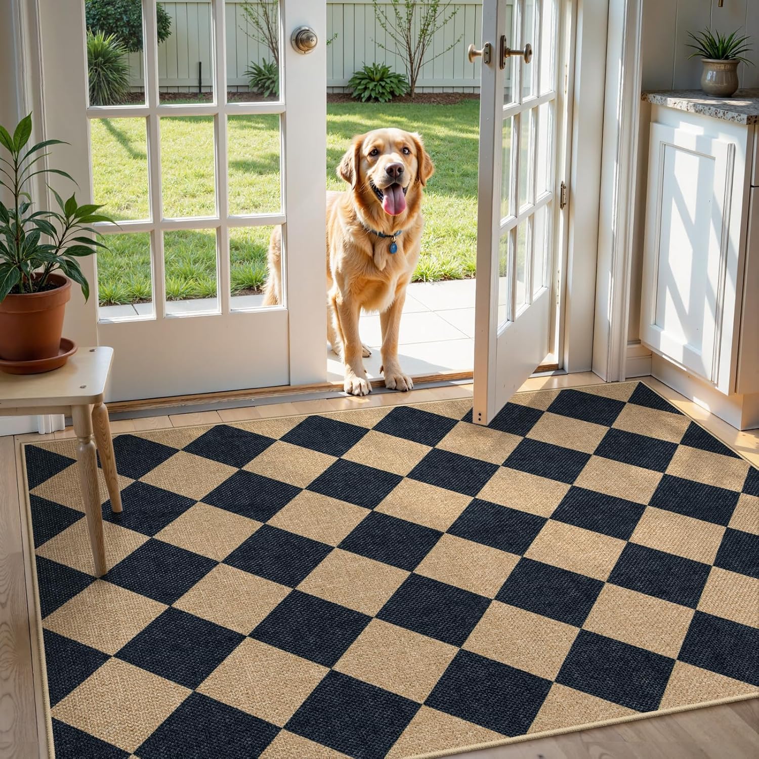 Lahome Checkered 3x5 Jute-Like Outdoor Rug