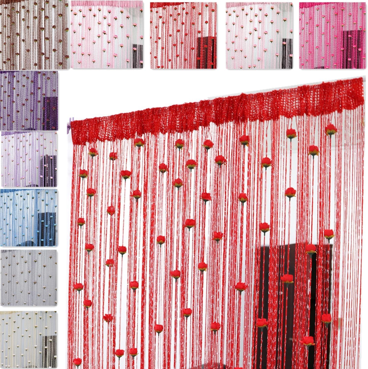 Rose Thread Door Curtain with Decorative Roses