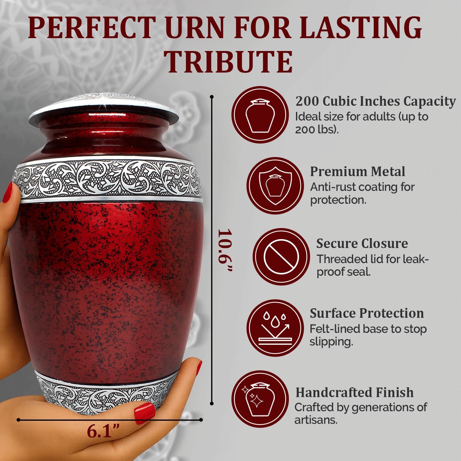 Elegant Cremation Urn Set - 5 Piece Red Urns with Velvet Bags