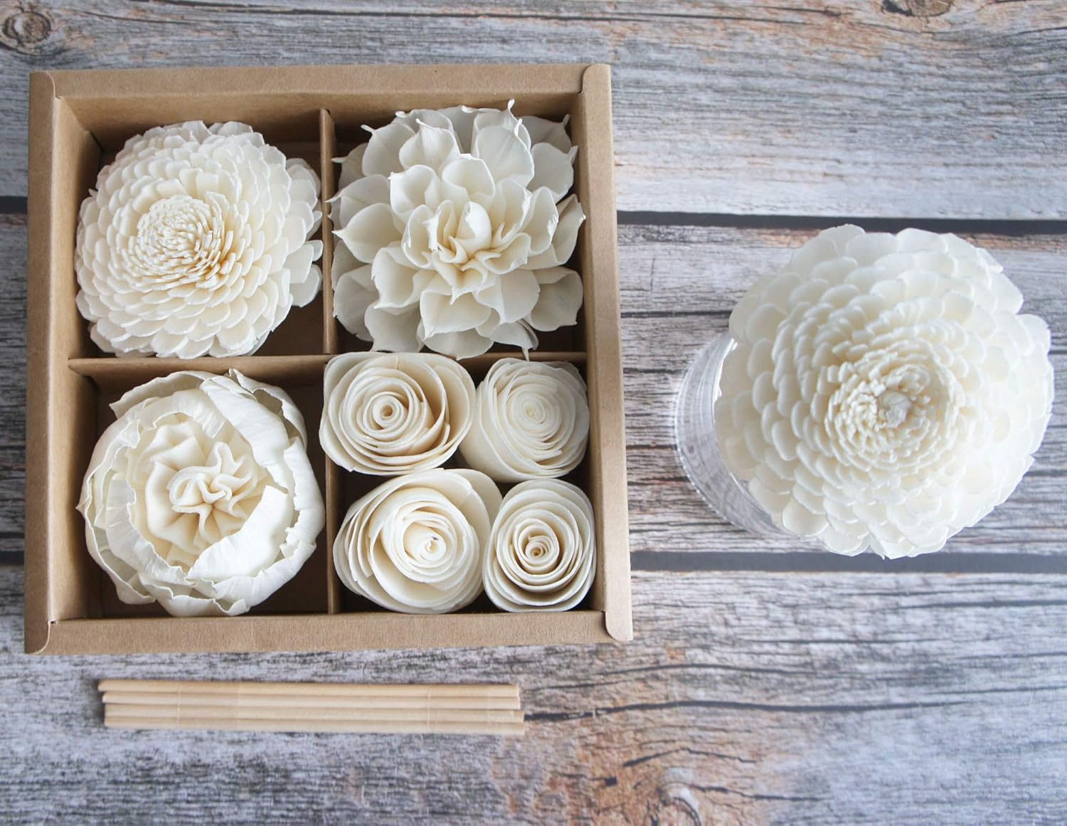 Mixed White Sola Flower with Cotton Wick Diffuser Set