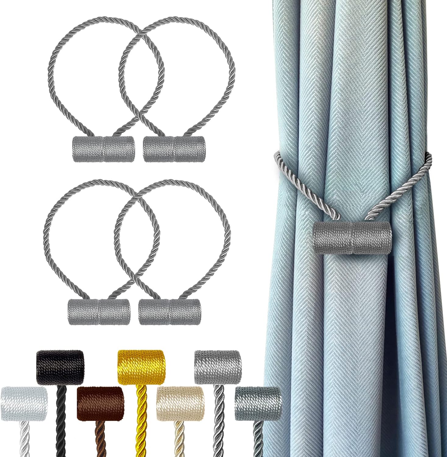 Hion Magnetic Curtain Holdbacks Grey 4 Pack
