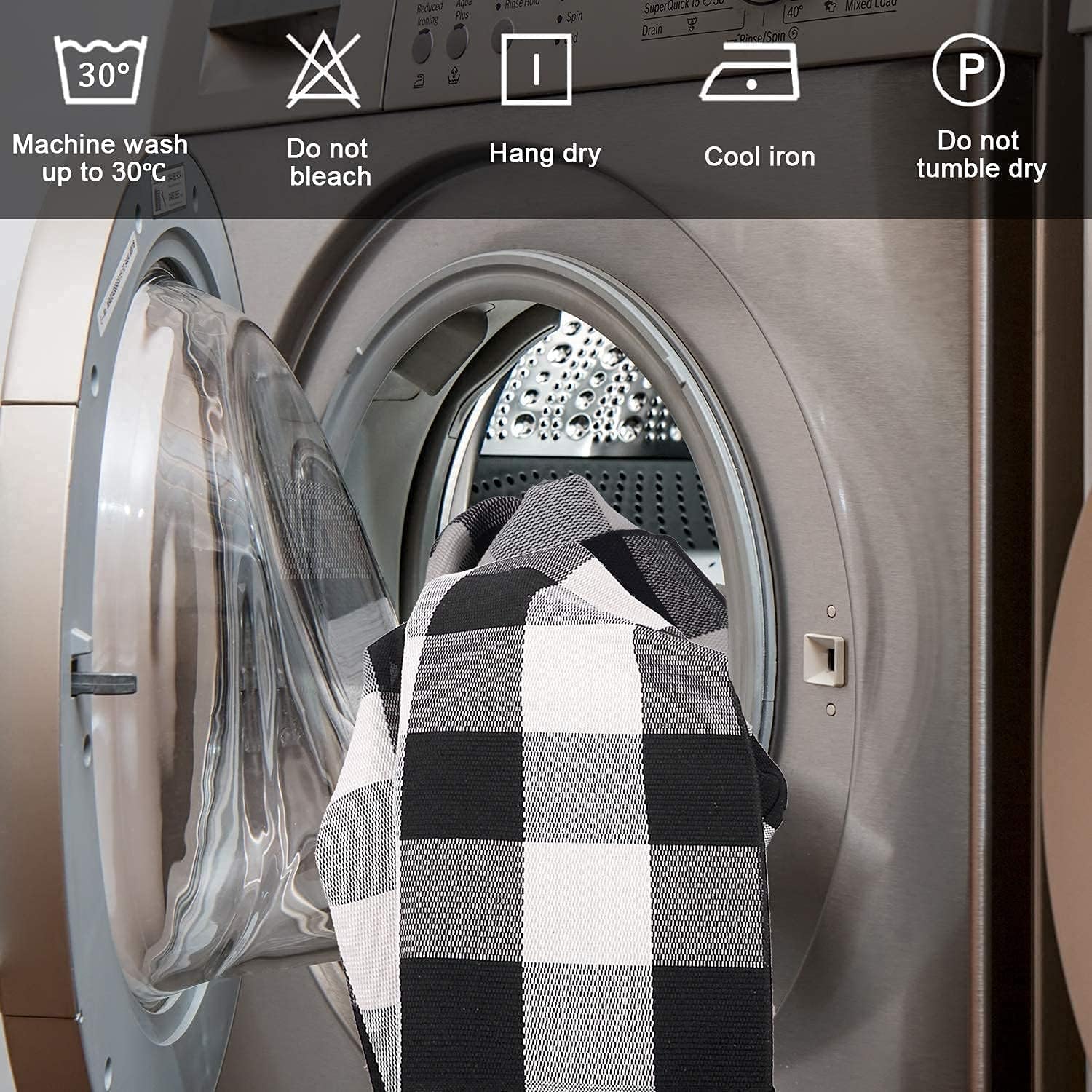 SEEKSEE Thick Cotton Buffalo Plaid Rug 275x43 Black and White Checked