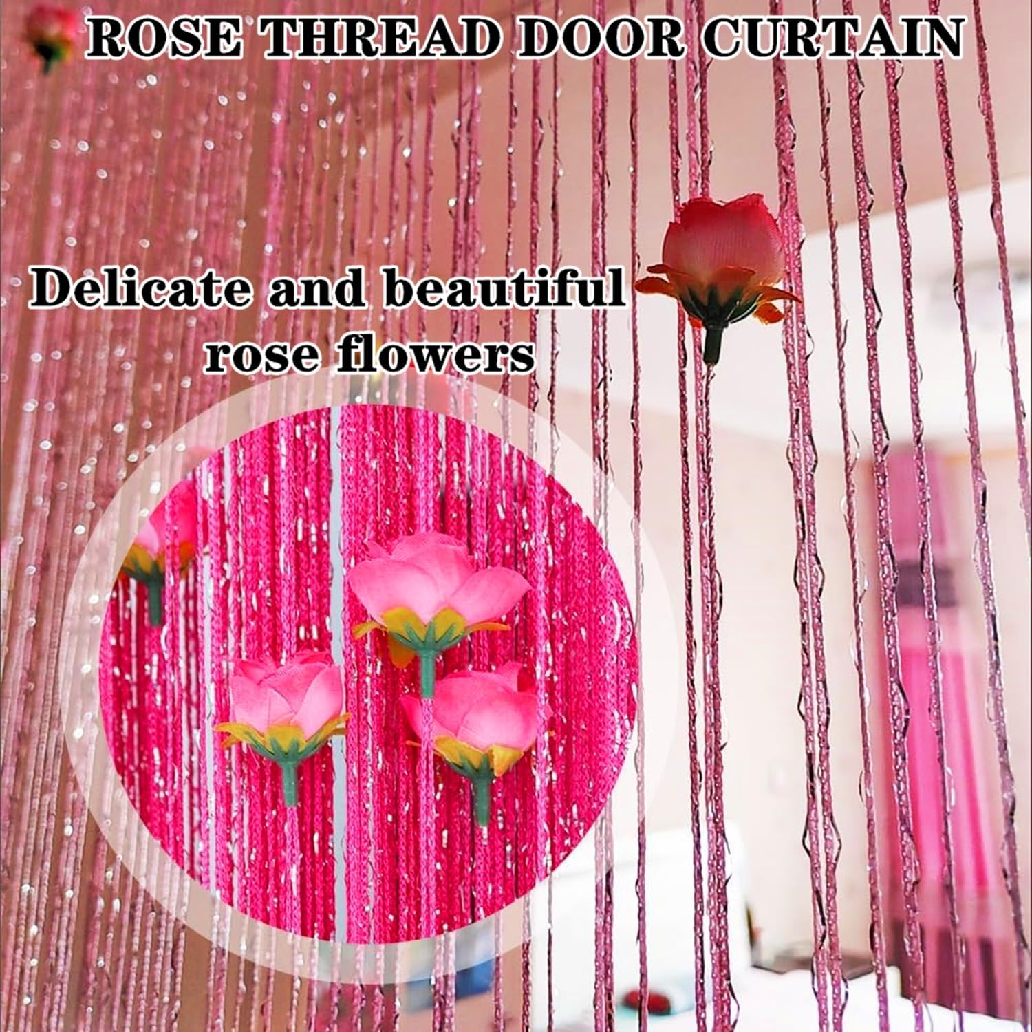 Rose Thread Door Curtain with Decorative Roses