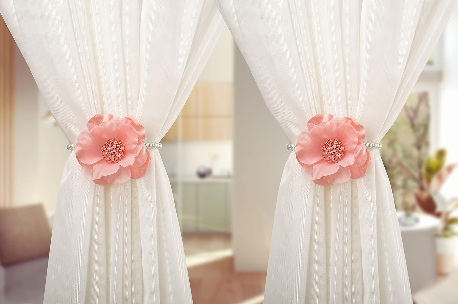 SUQ I OME 2 Pack Magnetic Curtain Tiebacks with Flowers