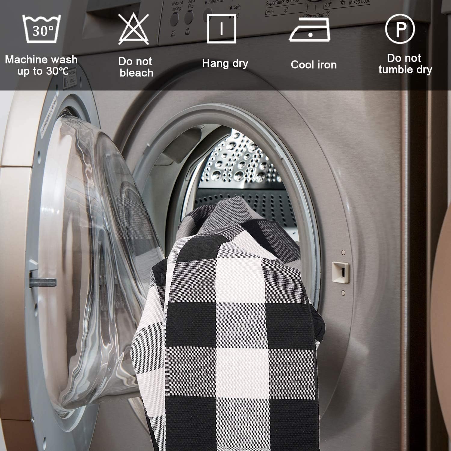 SEEKSEE Cotton Buffalo Plaid Rug 2x3 Black White Checked Mat