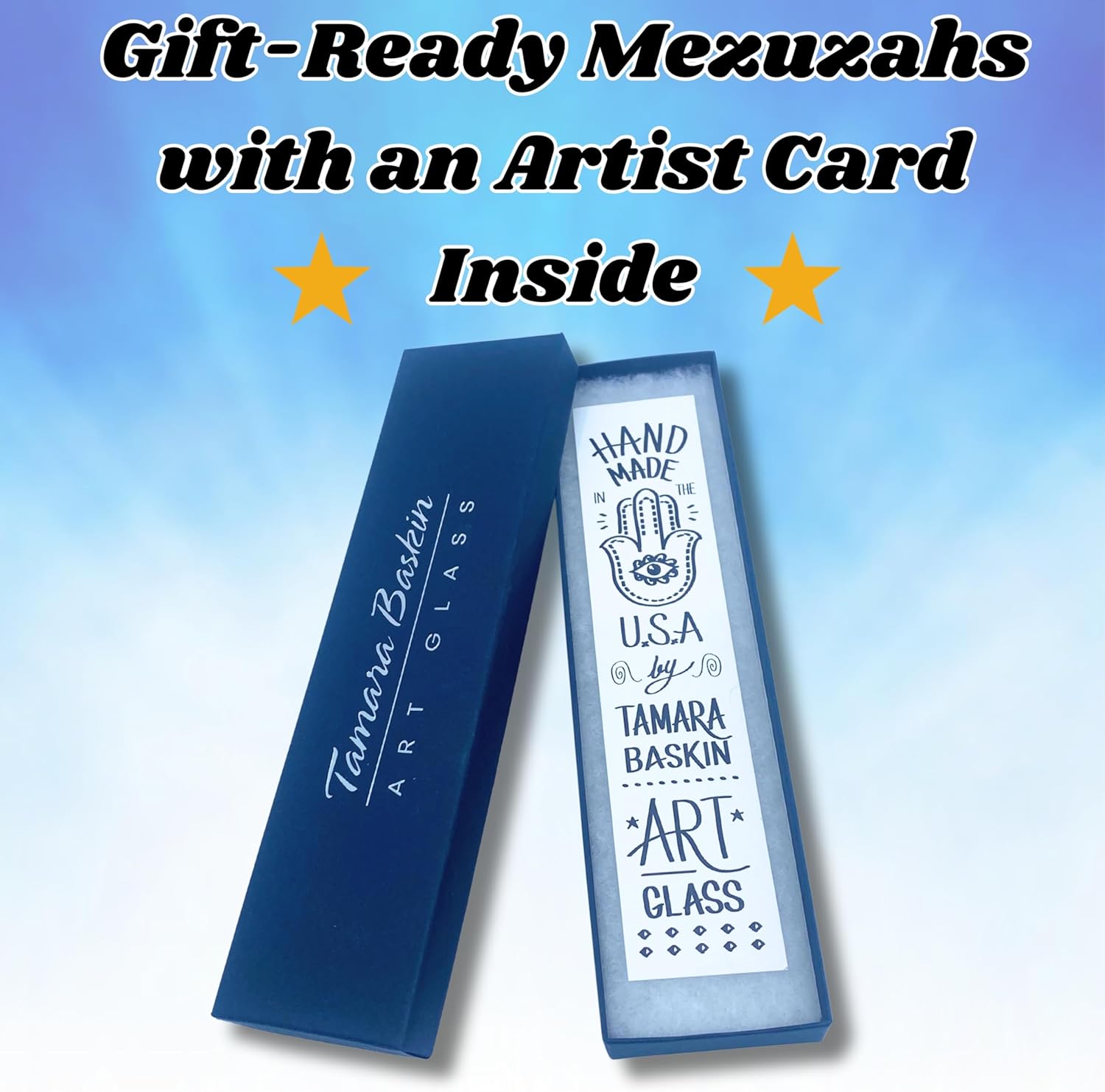 Tamara Baskin Art Glass Mezuzah Handmade Gift Boxed with Scroll Included