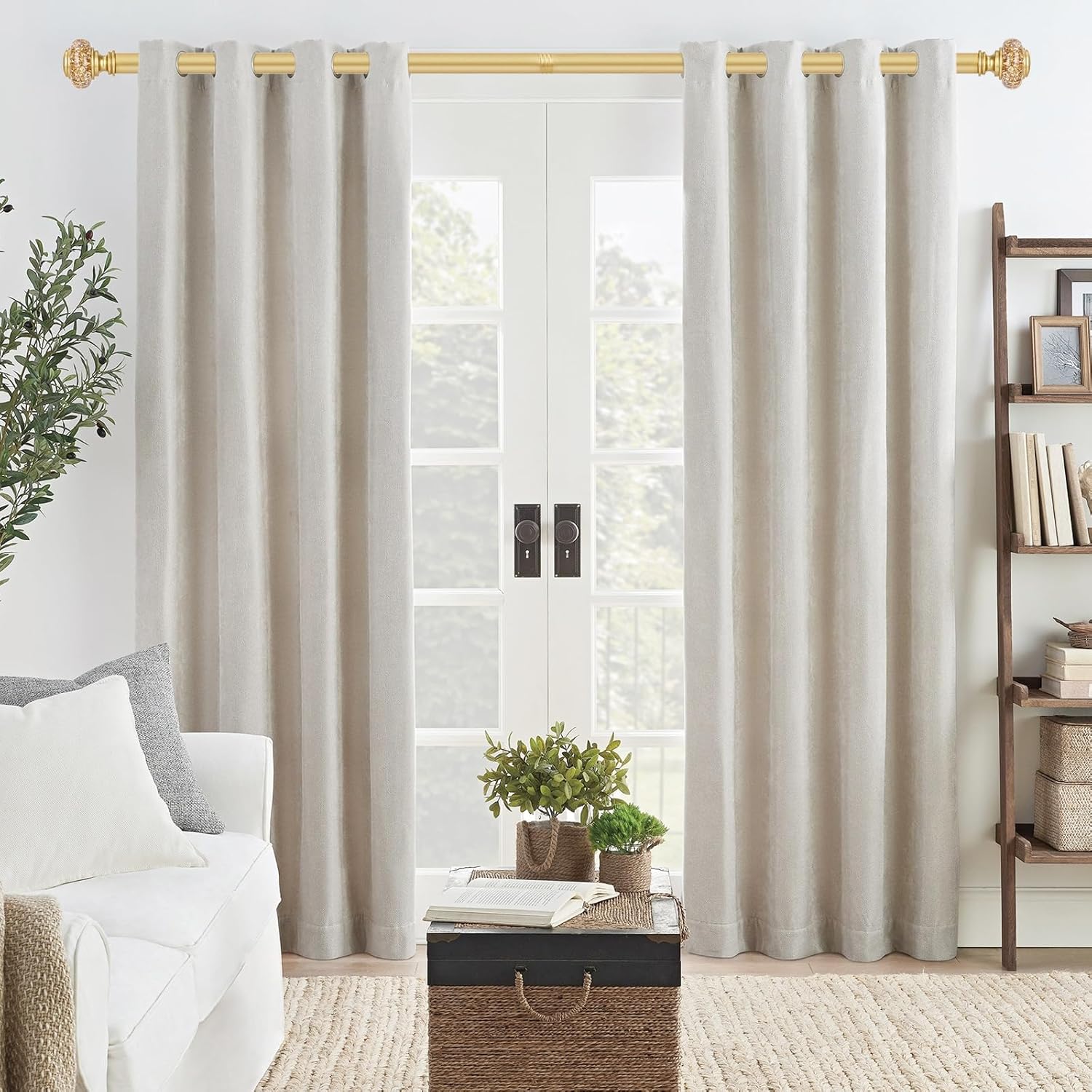 2 Pack Gold Curtain Rods for Windows 48-84 Inch Farmhouse Style
