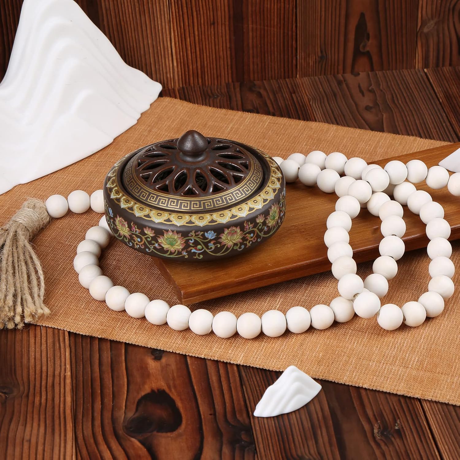 Farmhouse Beads 58 Inch Wood Garland with Tassels Rustic Decor