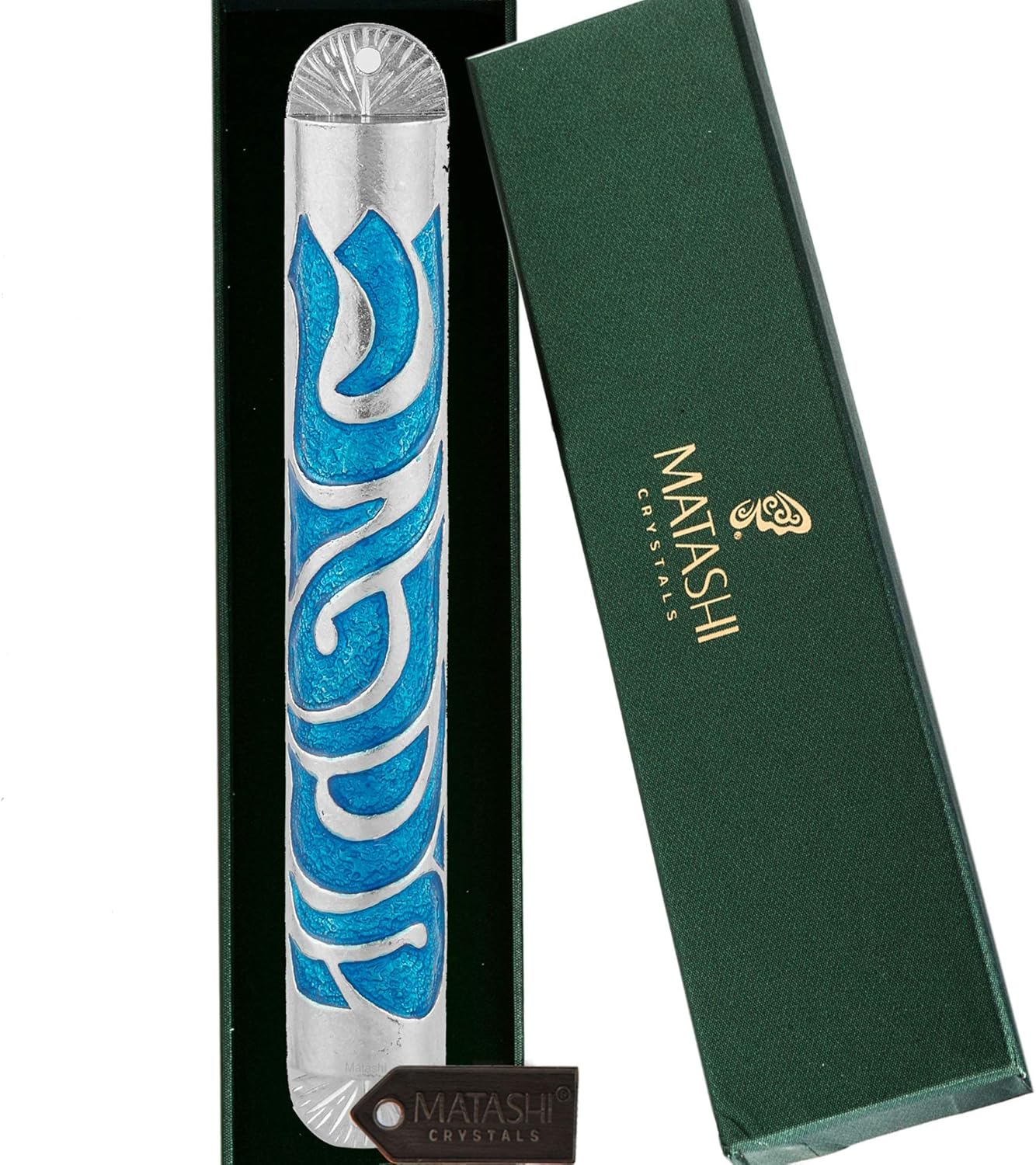 Matashi Hand Painted Blue Enamel Mezuzah Decor