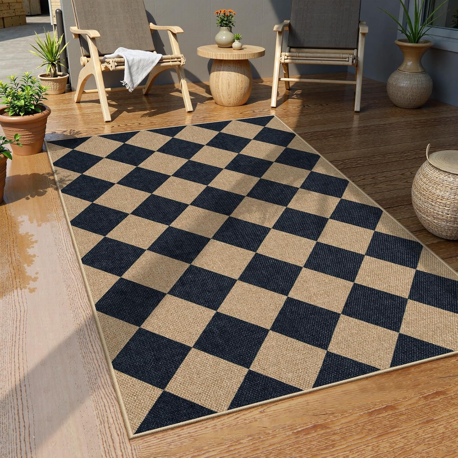 Lahome Checkered 3x5 Jute-Like Outdoor Rug