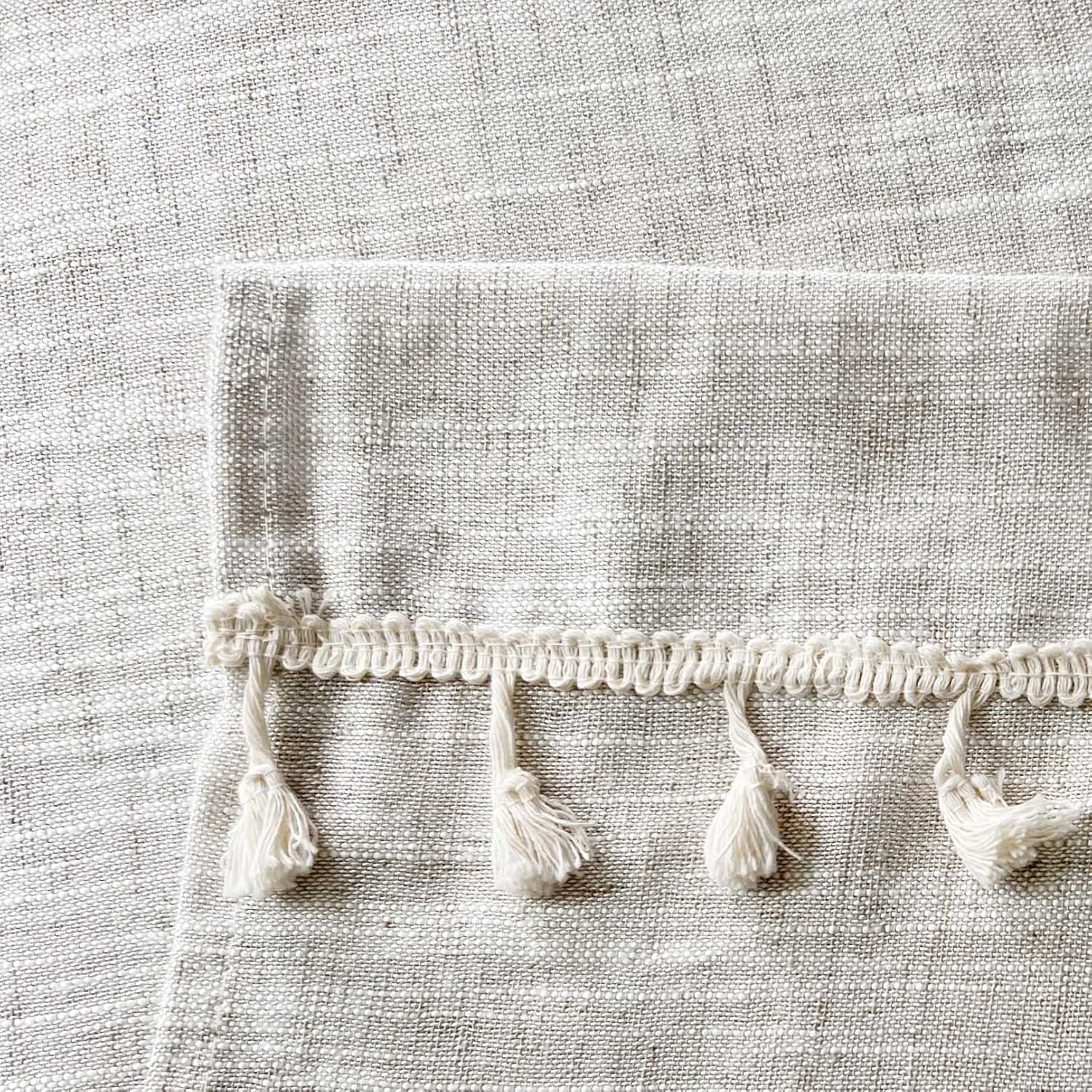 Boho Tassel Kitchen Curtains 2 Panels Natural 36 Inch Length