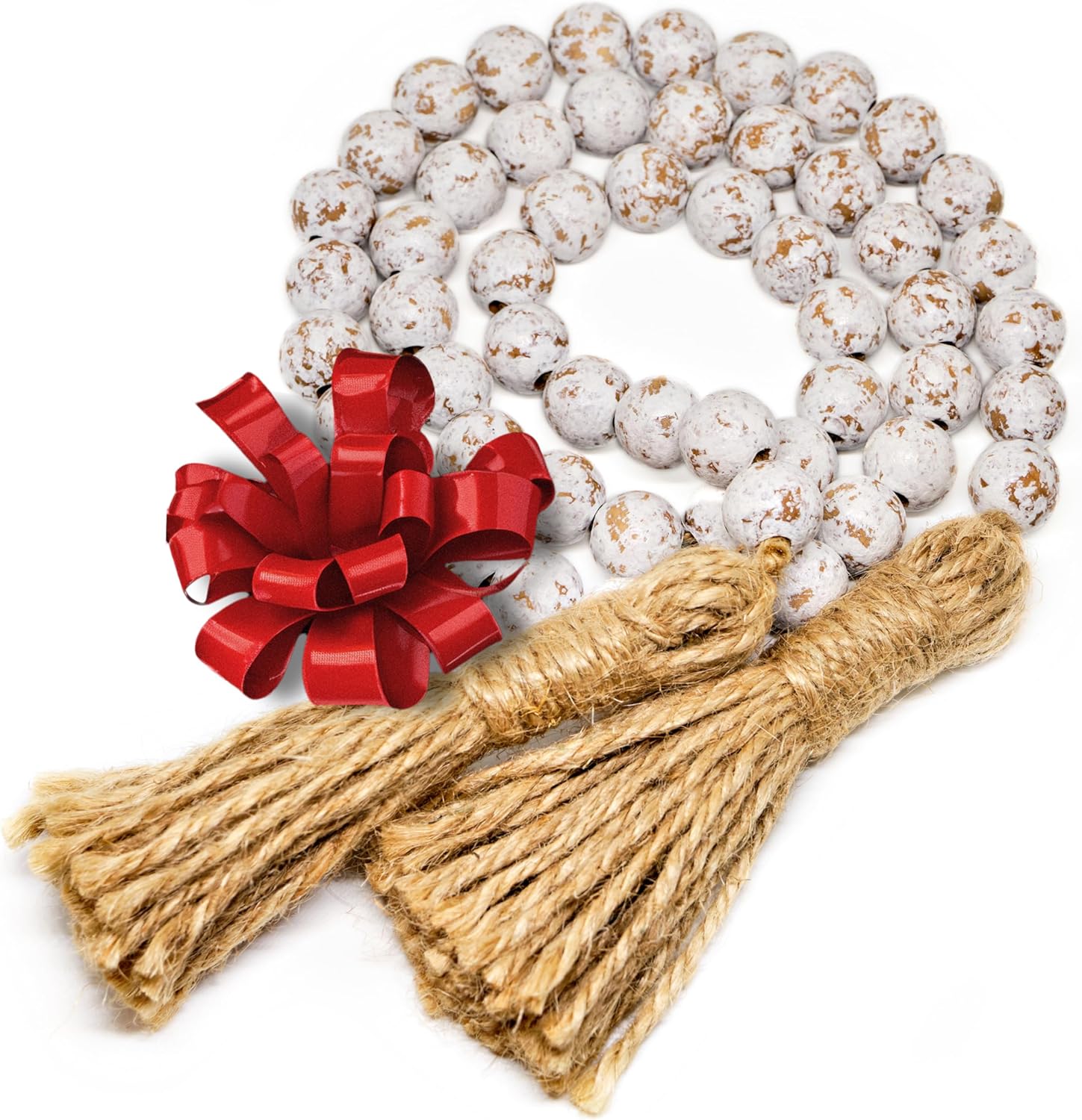 Farmhouse Wood Bead Garland Decor Tassels