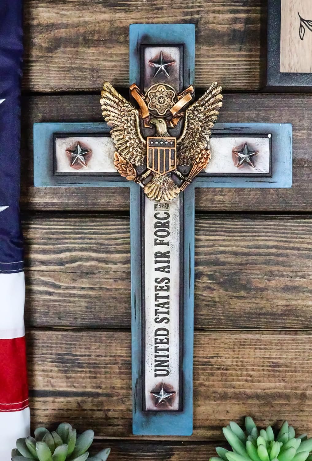 Bald Eagle Air Force Wall Cross Sculpture