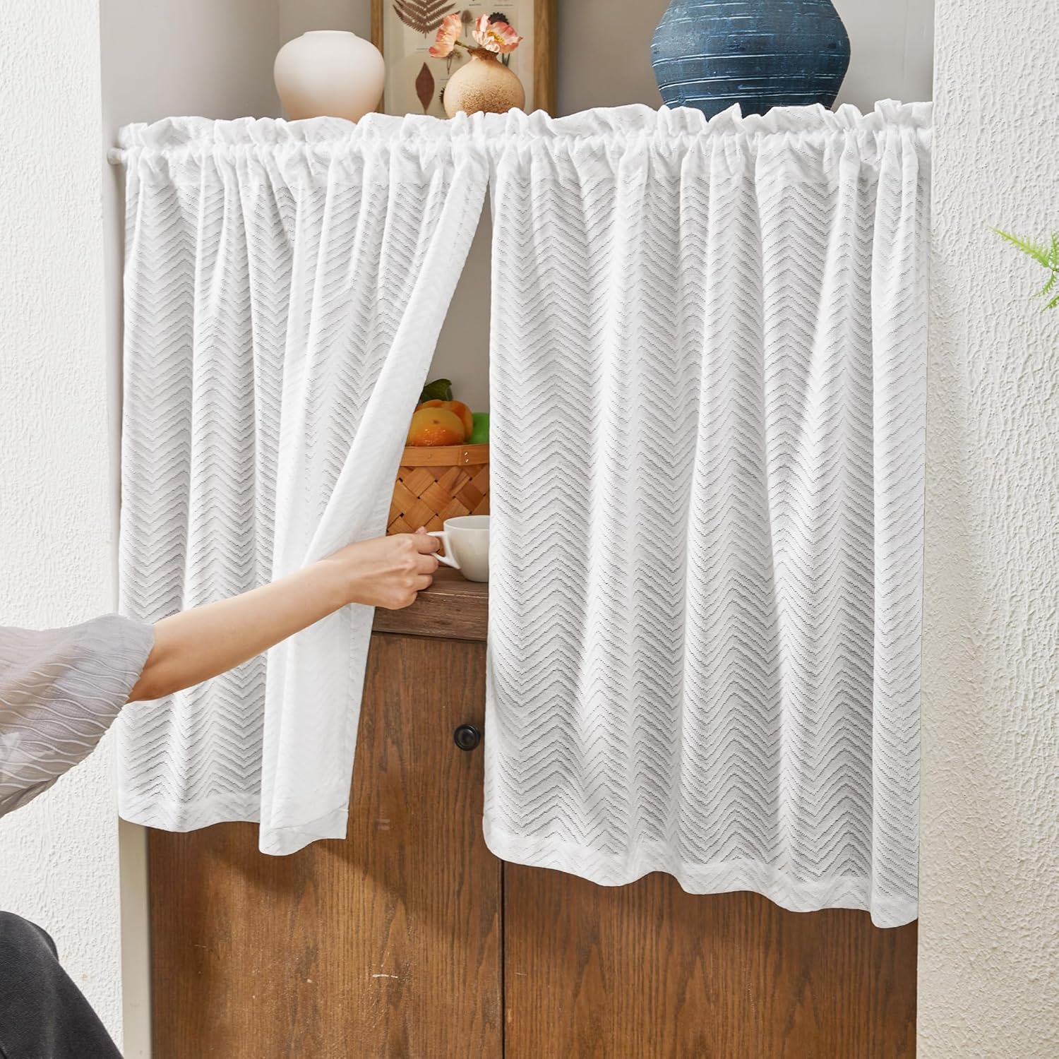 Deconovo Sheer Curtains with Floral Pattern Rod Pocket 2 Panels Set