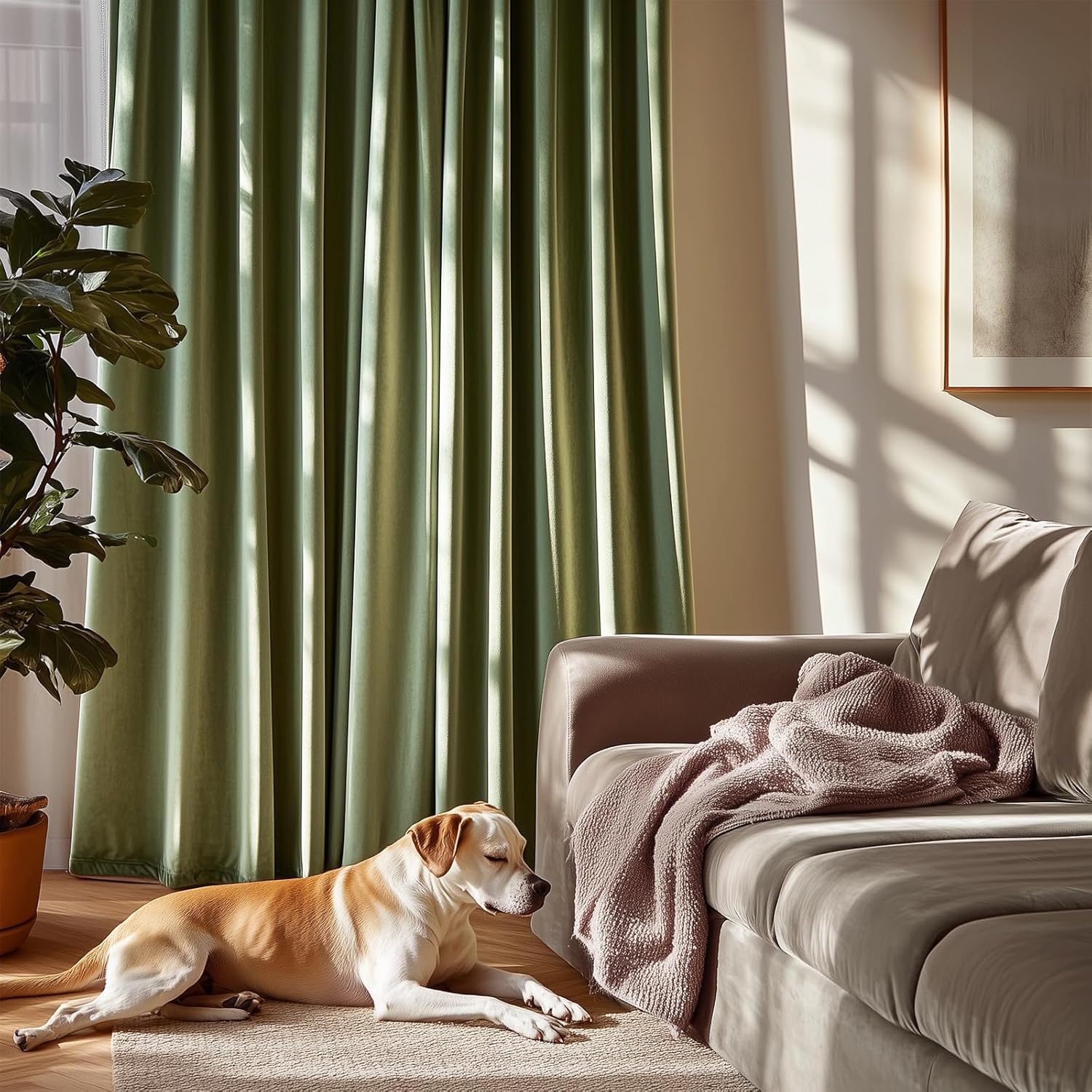 Lazzzy Velvet Thermal Insulated Curtain 84 Inch Sage Green