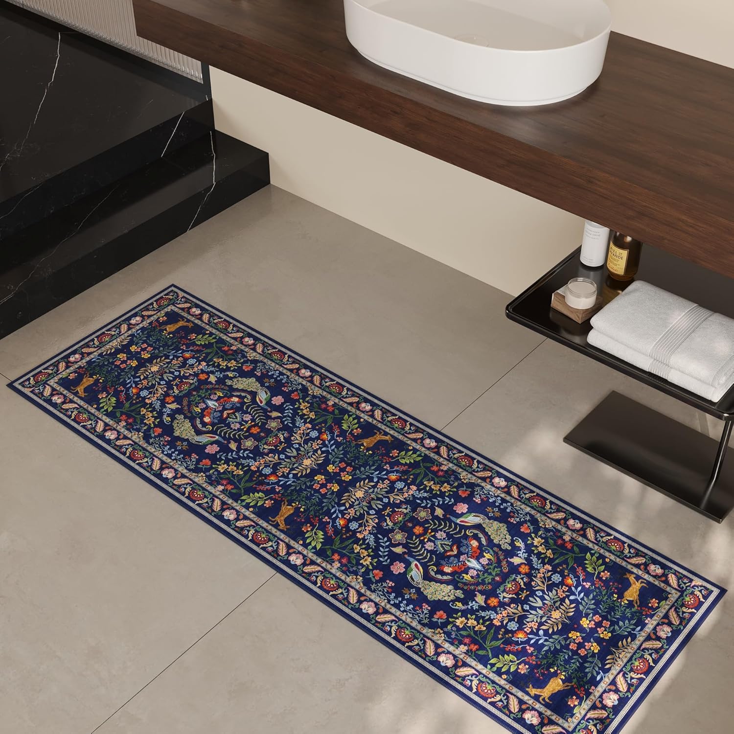 Rugcomf Floral Washable Kitchen Runner Rug