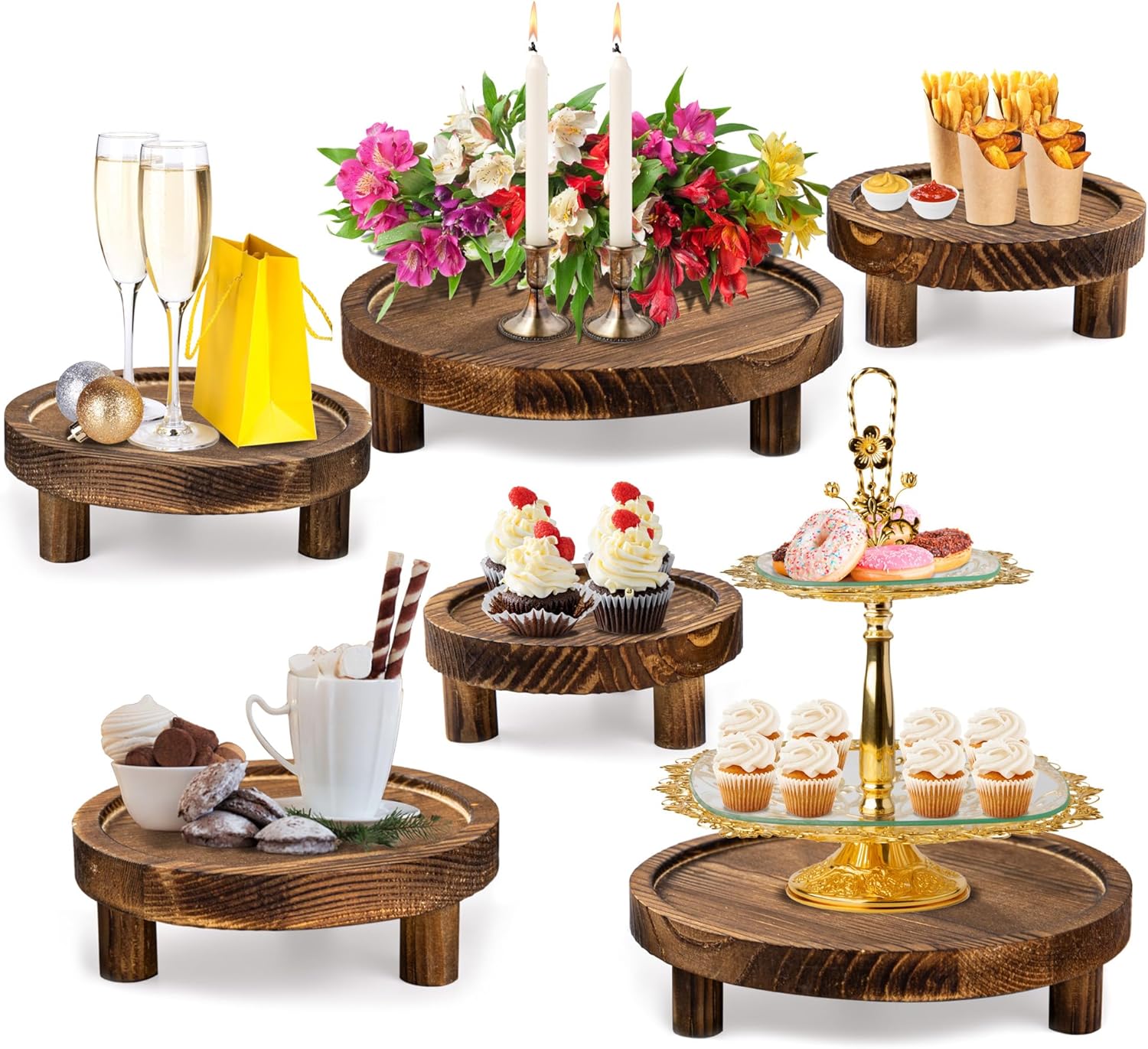 6PCS Rustic Wooden Risers for Display