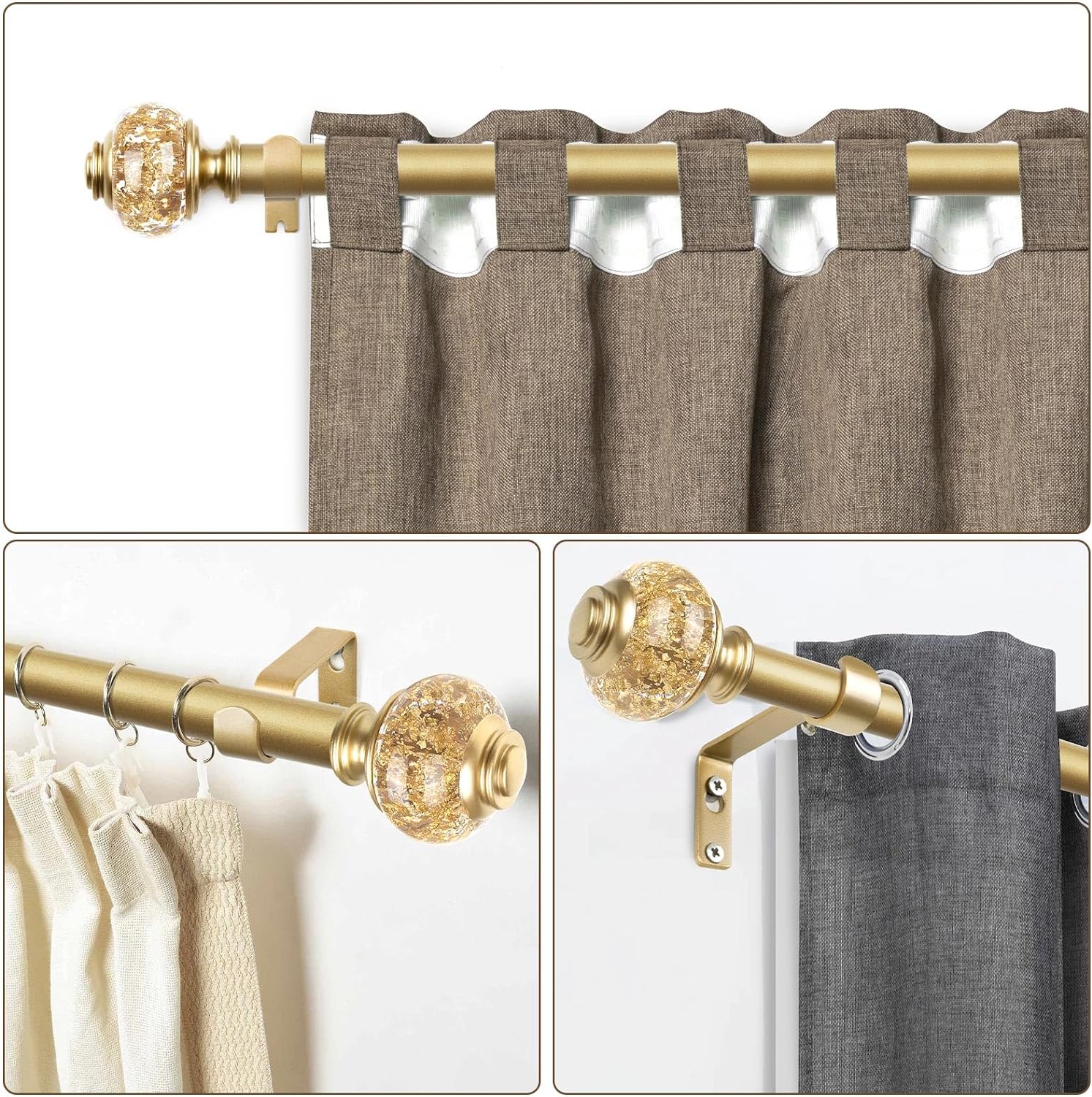 USFOOK 78 Inch Gold Curtain Rod 32-86 Inches