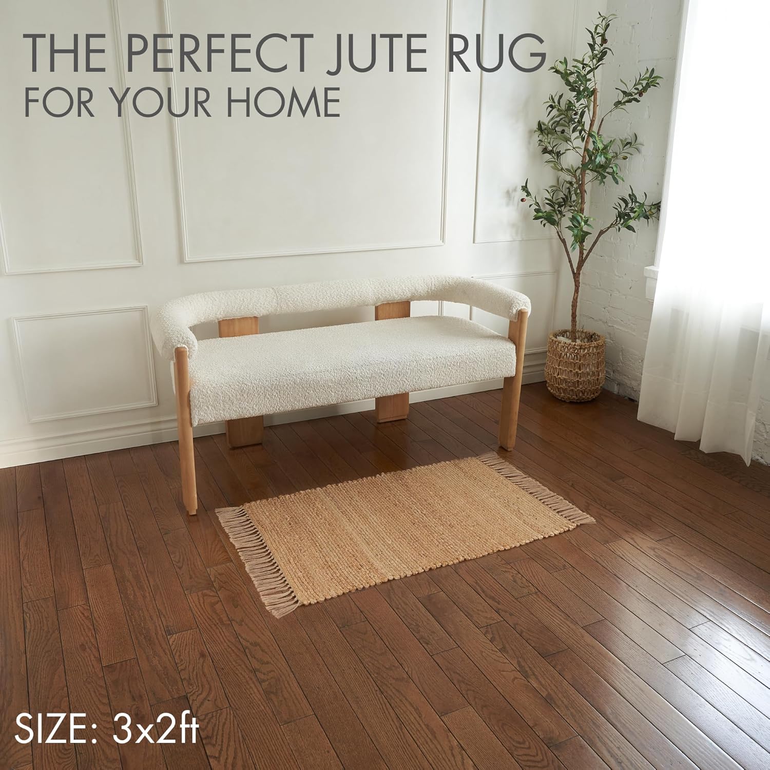 KIBAGA 2x3 ft Jute Rug - Boho Decor Entry Area Rug