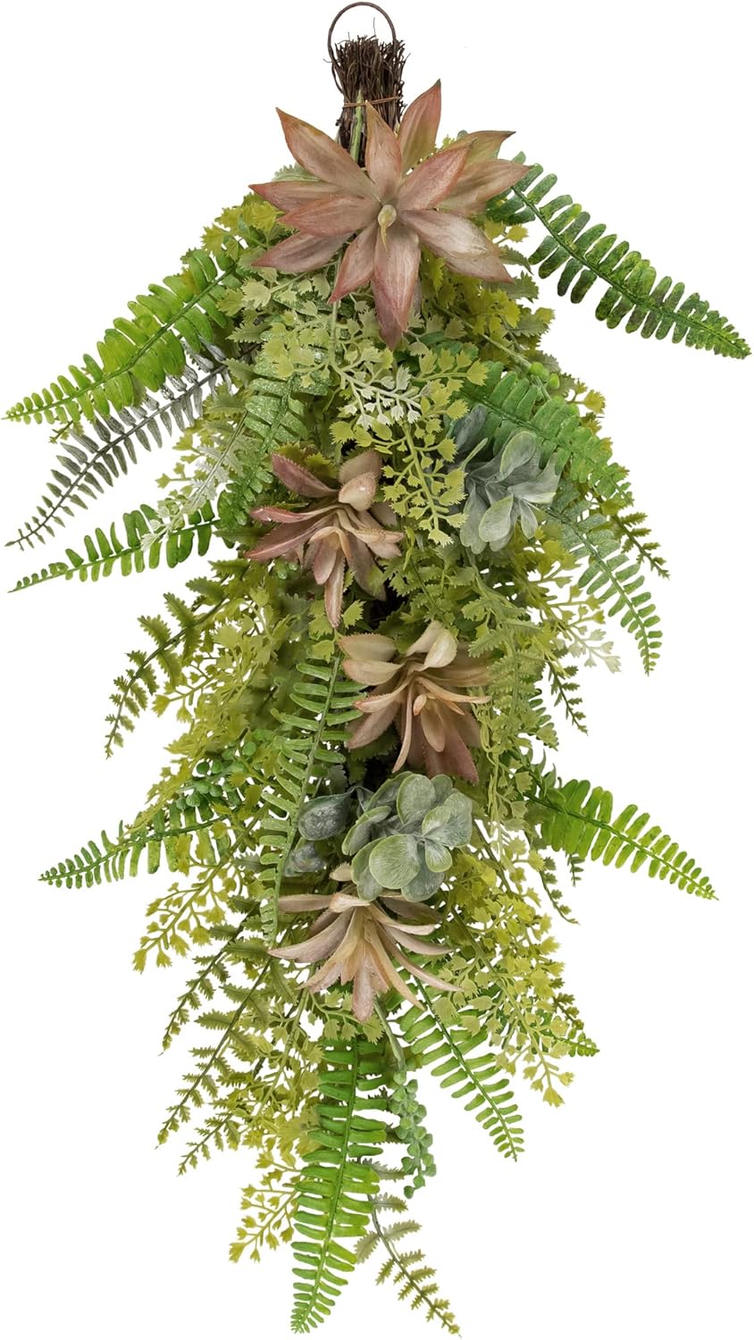 Northlight Fern and Succulents Artificial Spring Teardrop Swag 28 Inch