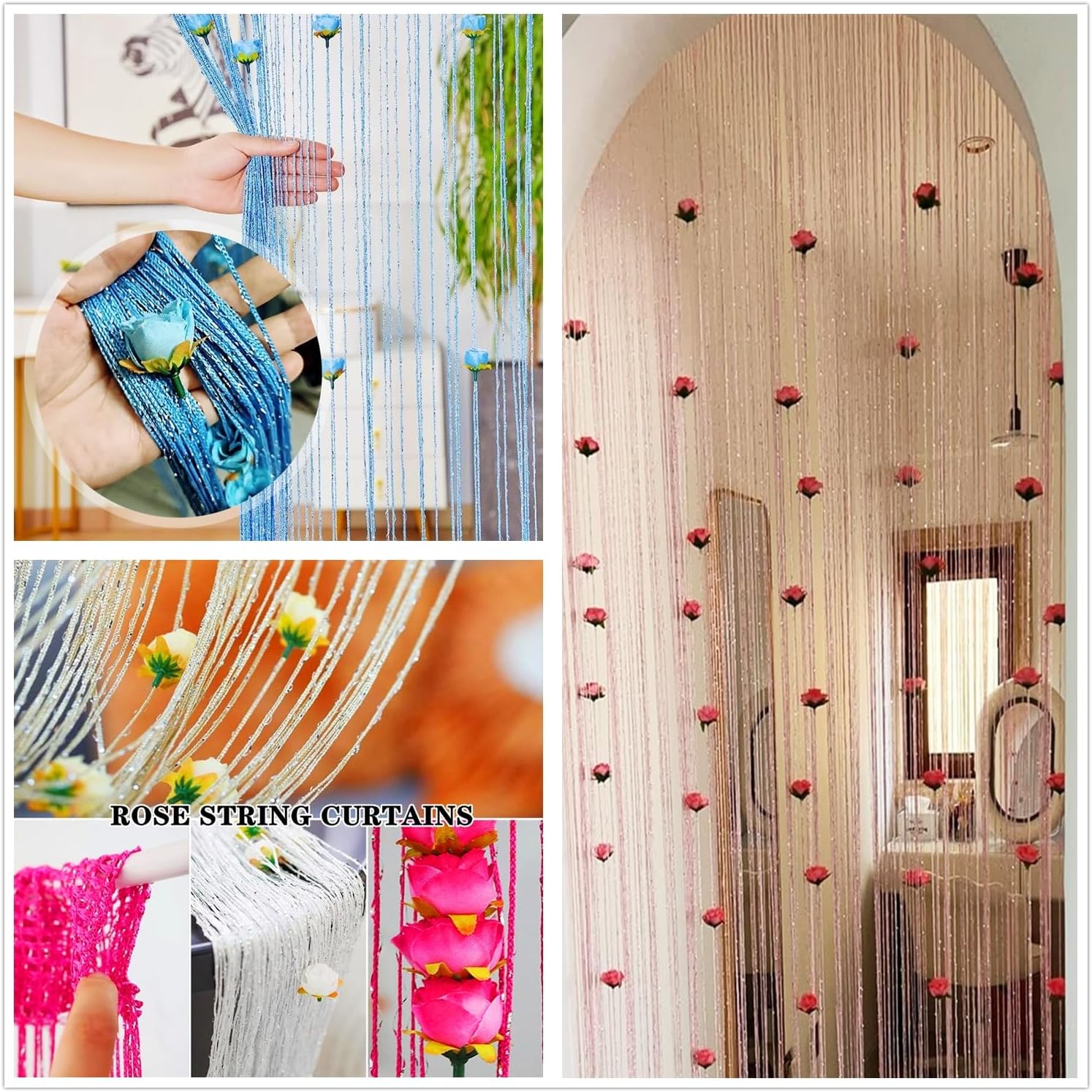 Rose Thread Door Curtain with Decorative Roses