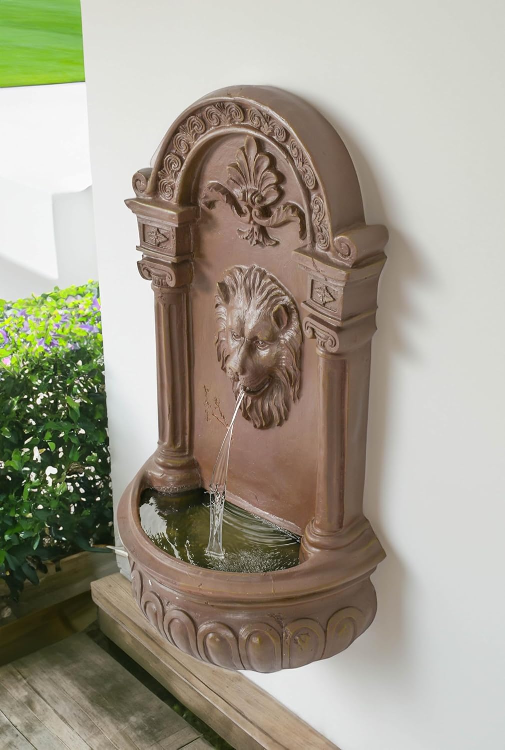 Terra Cotta Lion Wall Fountain - Hanging Design with Ornate Details