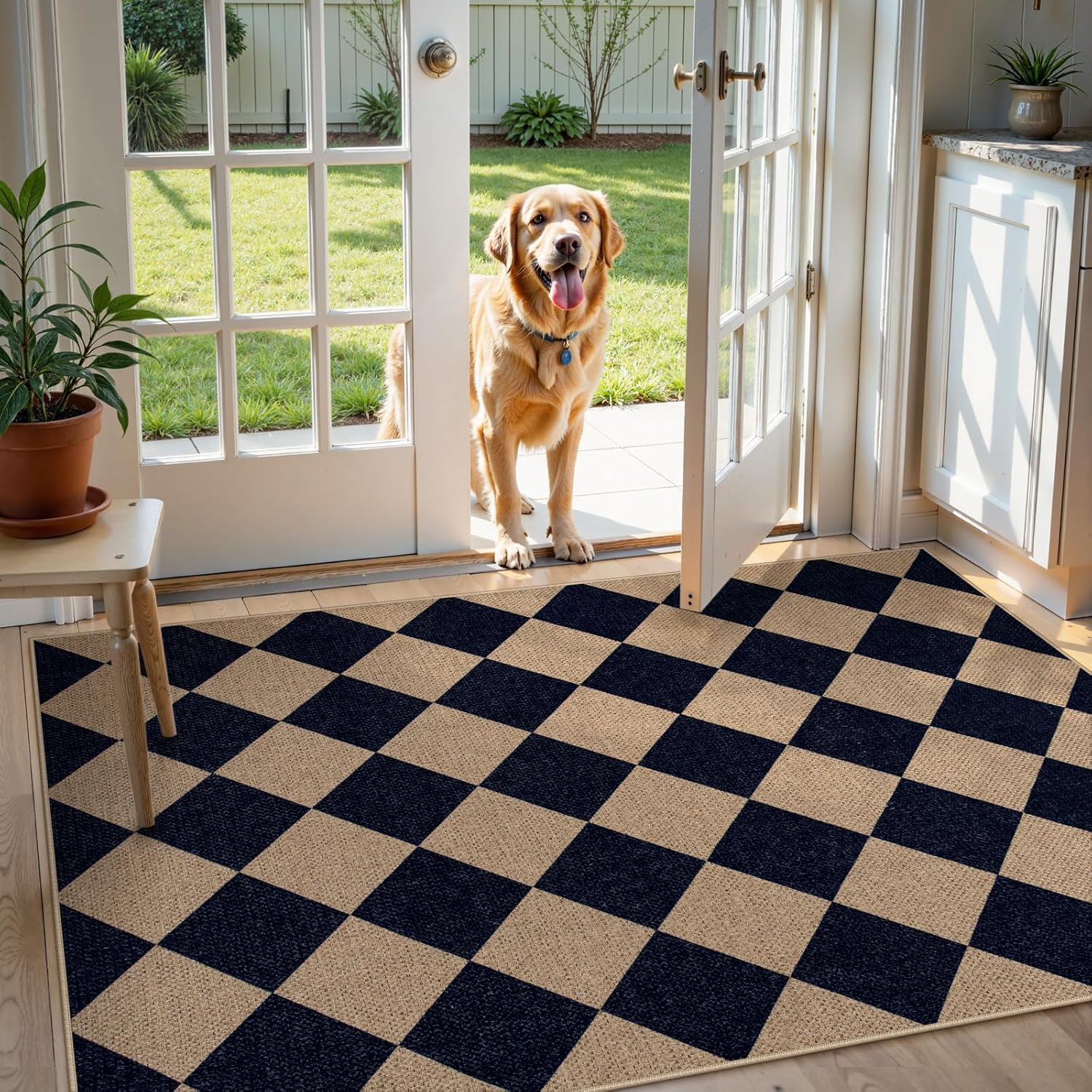 Lahome Checkered Jute Style Entry Rug 3x5 Black