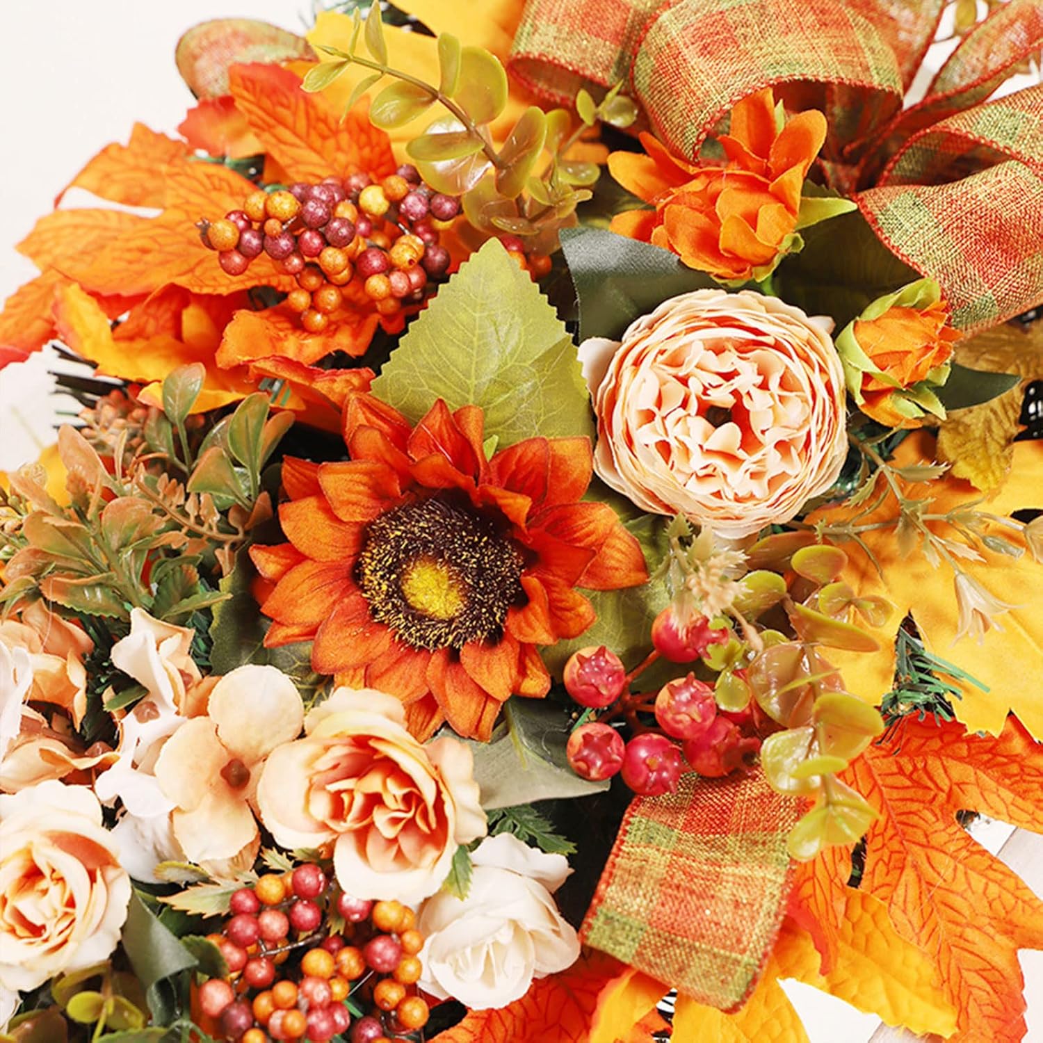 Harvest Teardrop Wreath with Light Fall Decor
