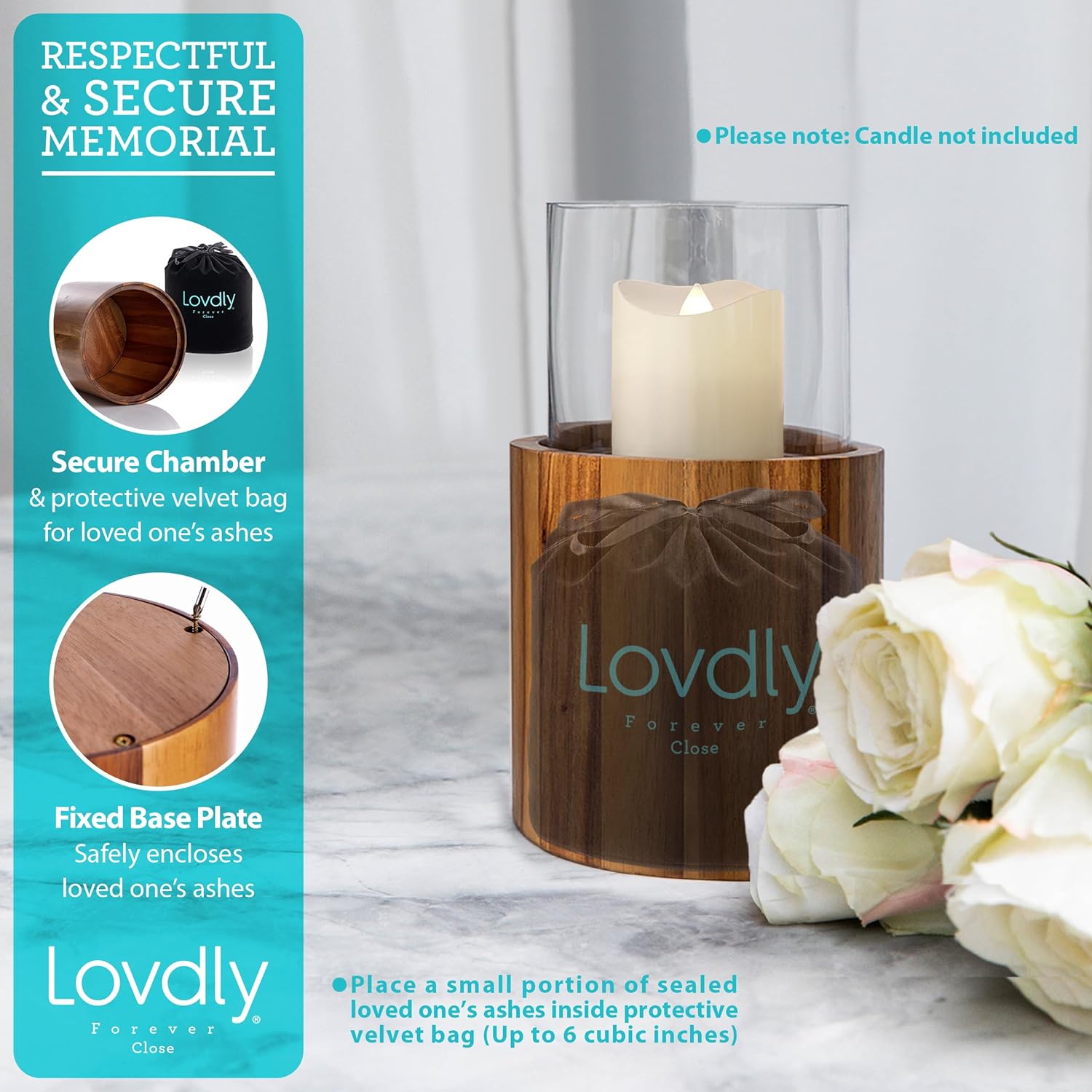 Lovdly Cremation Urn Wooden Glass Keepsake for Human Pet Ashes
