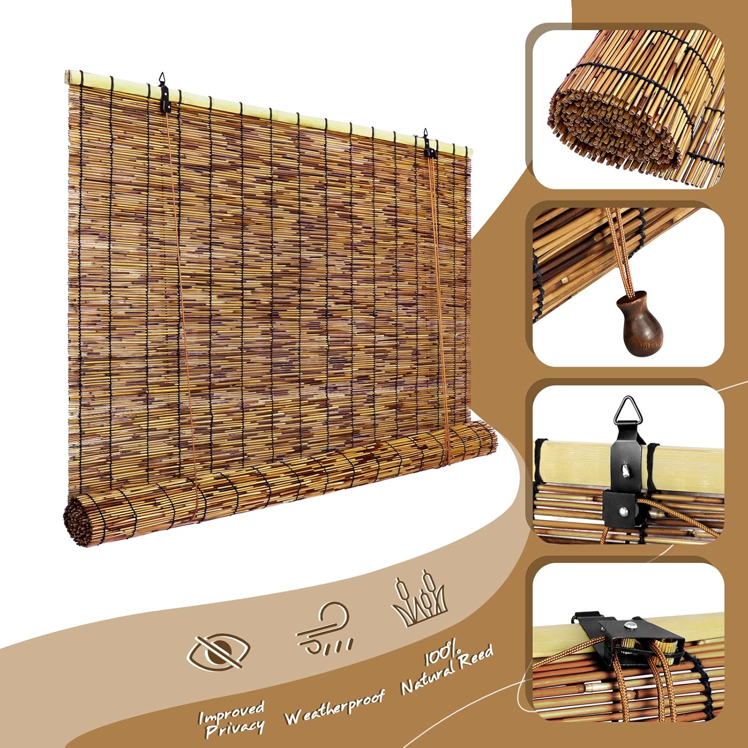 Bamboo Roll-up Shade 2 Pack for Outdoor Window