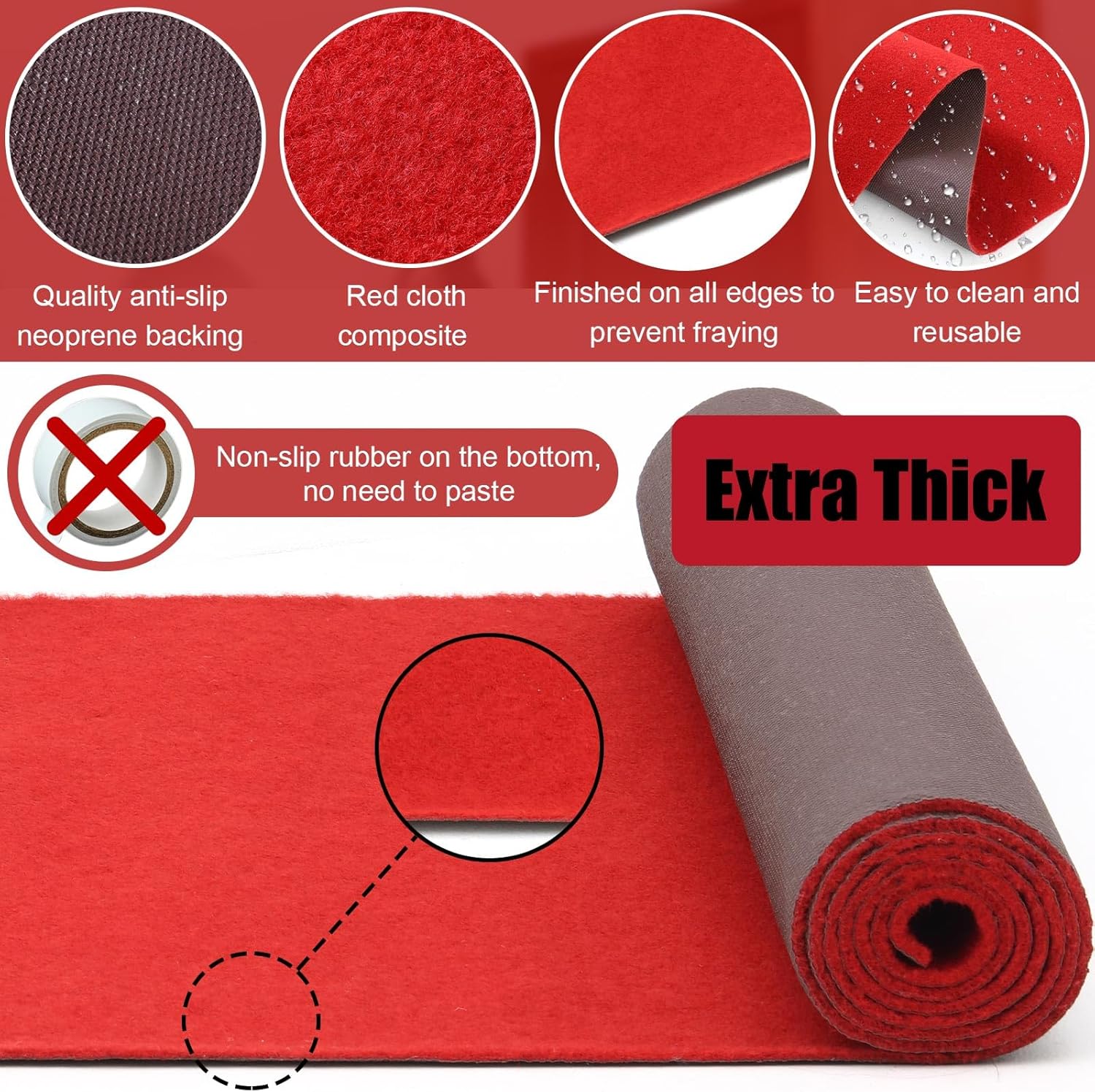 Timgle Red Carpet Runner 3 x 10 Feet Non Slip Kitchen Rug