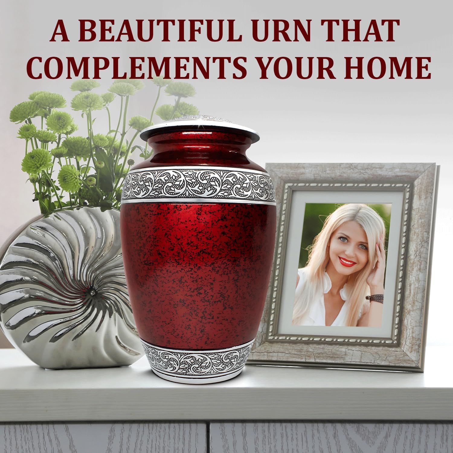 Elegant Cremation Urn Set - 5 Piece Red Urns with Velvet Bags