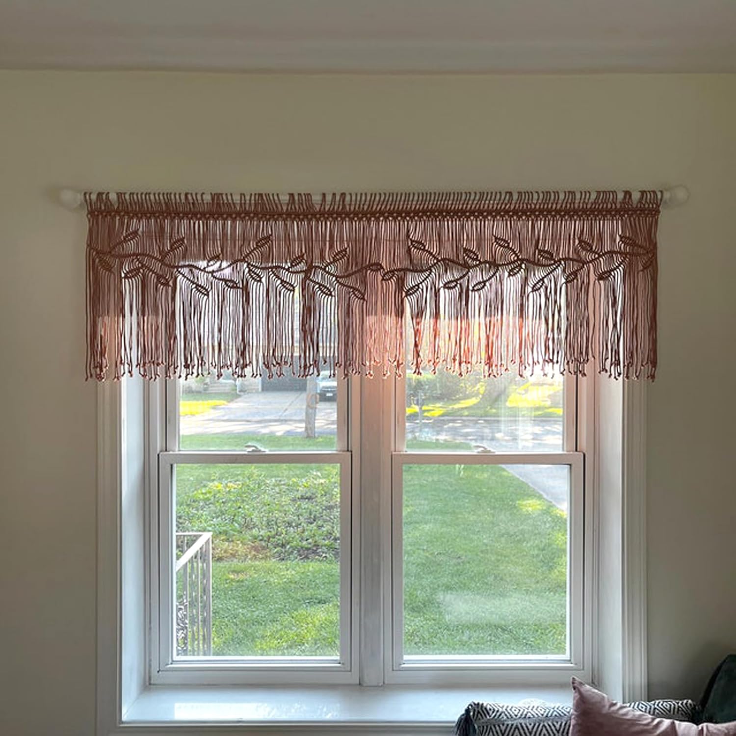 Macrame Valance Curtain for Kitchen 3543x2362 Inch Boho Decor