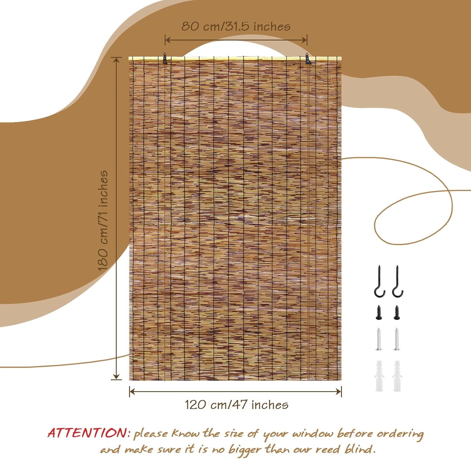 Bamboo Roll-up Shade 2 Pack for Outdoor Window