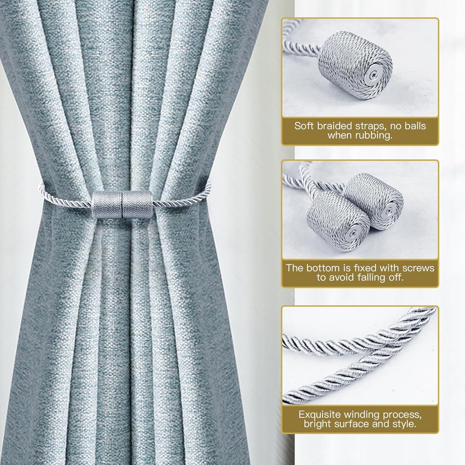 VEAGINS 6 Pack Strong Magnetic Curtain Holdbacks Grey