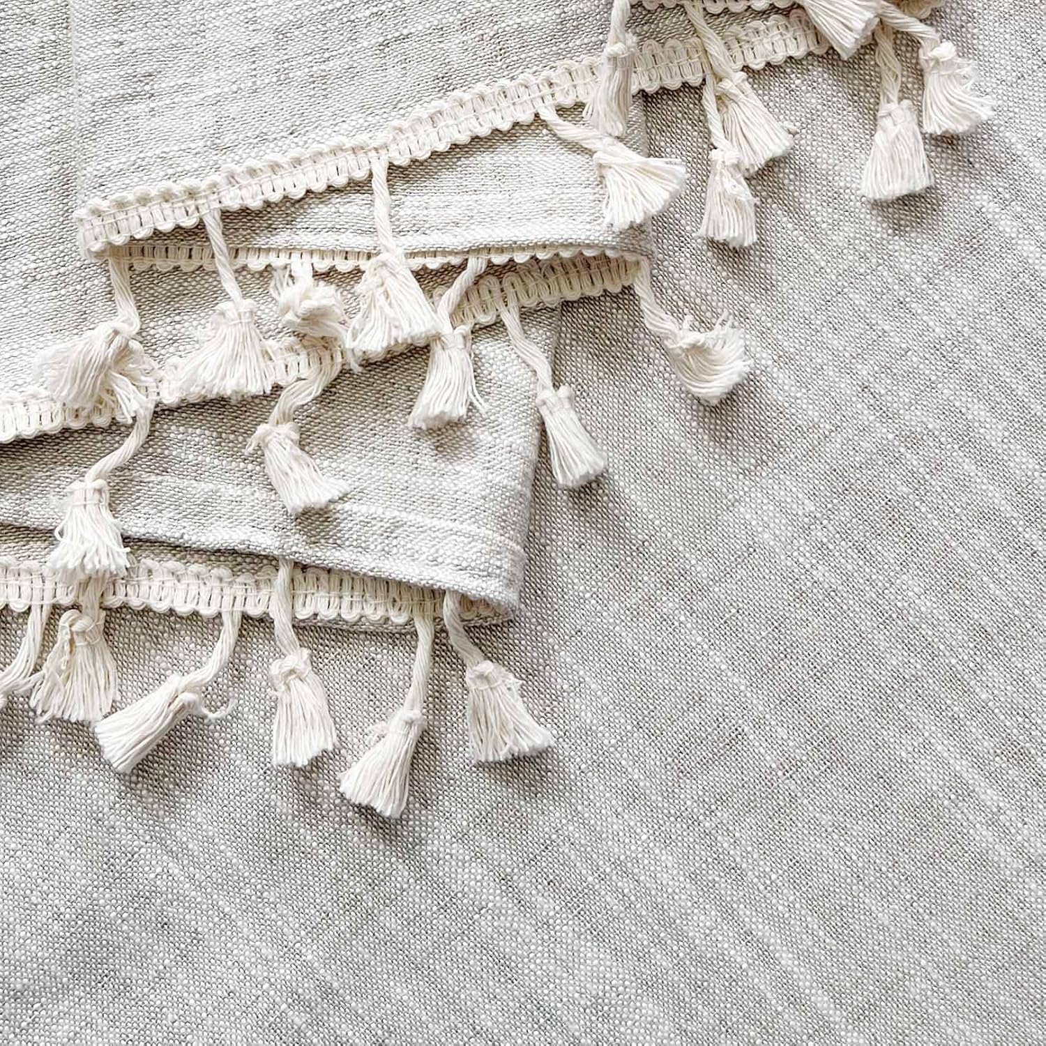 Boho Tassel Kitchen Curtains 2 Panels Natural 36 Inch Length
