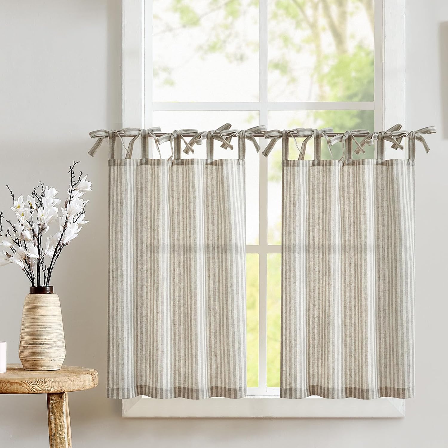 Jinchan Tie Top Linen Kitchen Curtains 2 Panels Taupe Grey