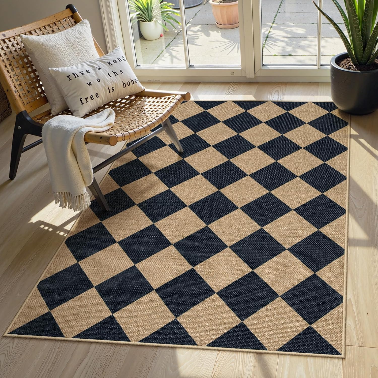 Lahome Checkered 3x5 Jute-Like Outdoor Rug