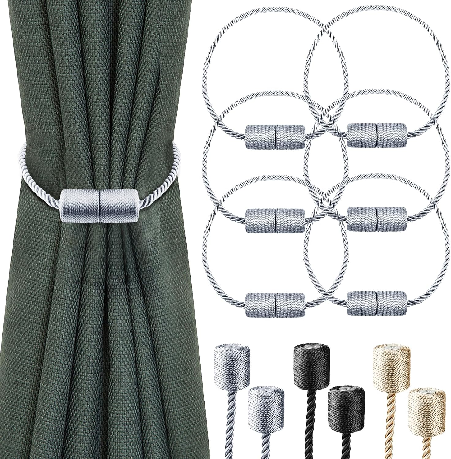 VEAGINS 6 Pack Strong Magnetic Curtain Holdbacks Grey