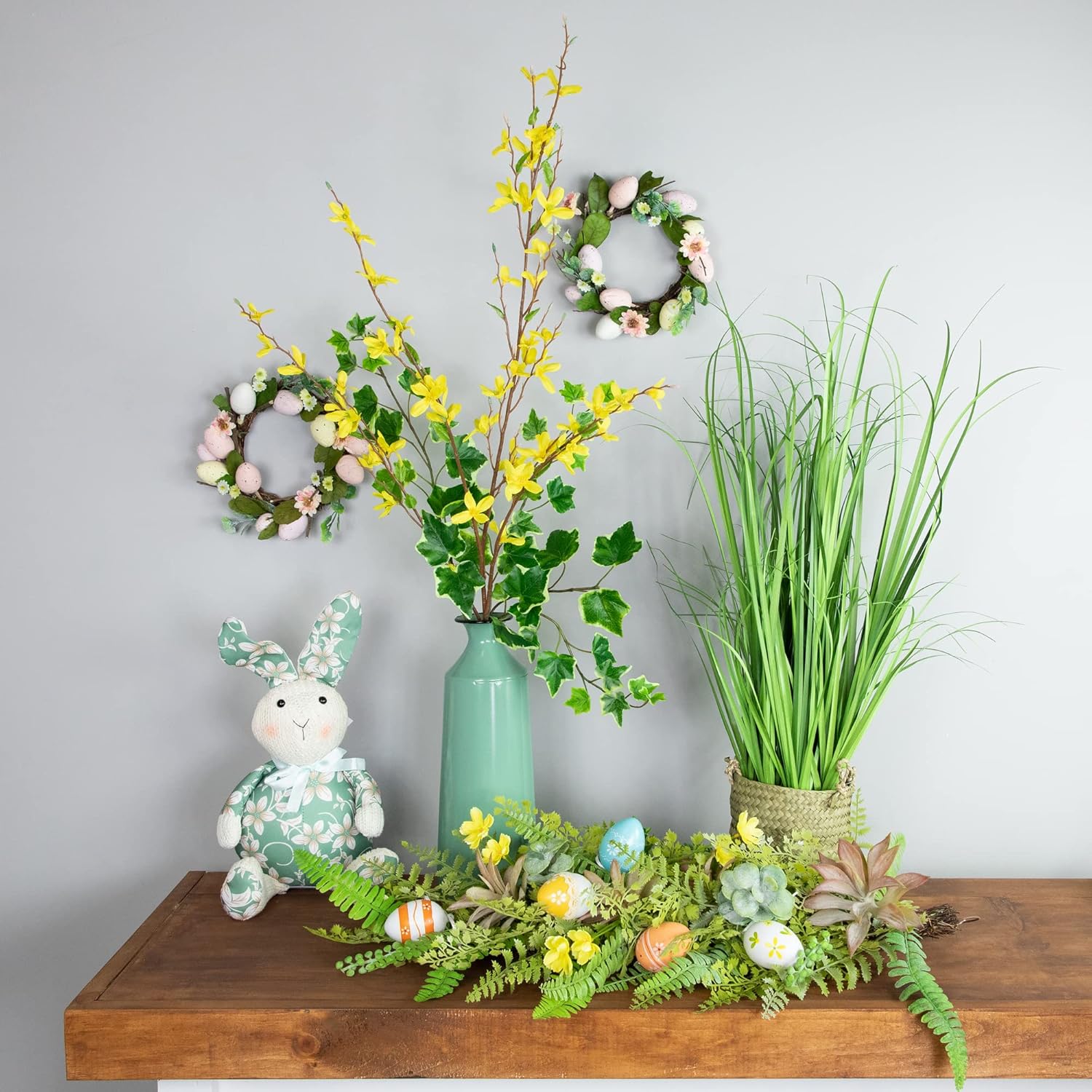 Northlight Fern and Succulents Artificial Spring Teardrop Swag 28 Inch
