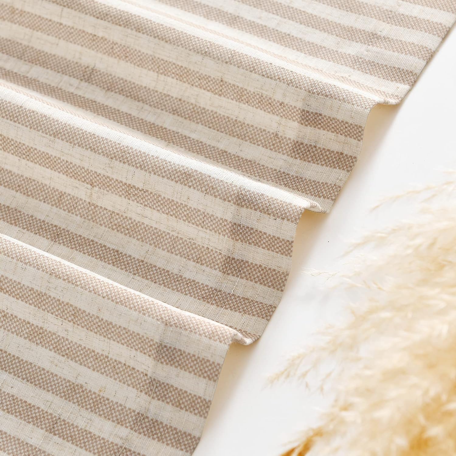 Jinchan Linen Valance Curtain 16 Inch Tan on Beige 1 Panel