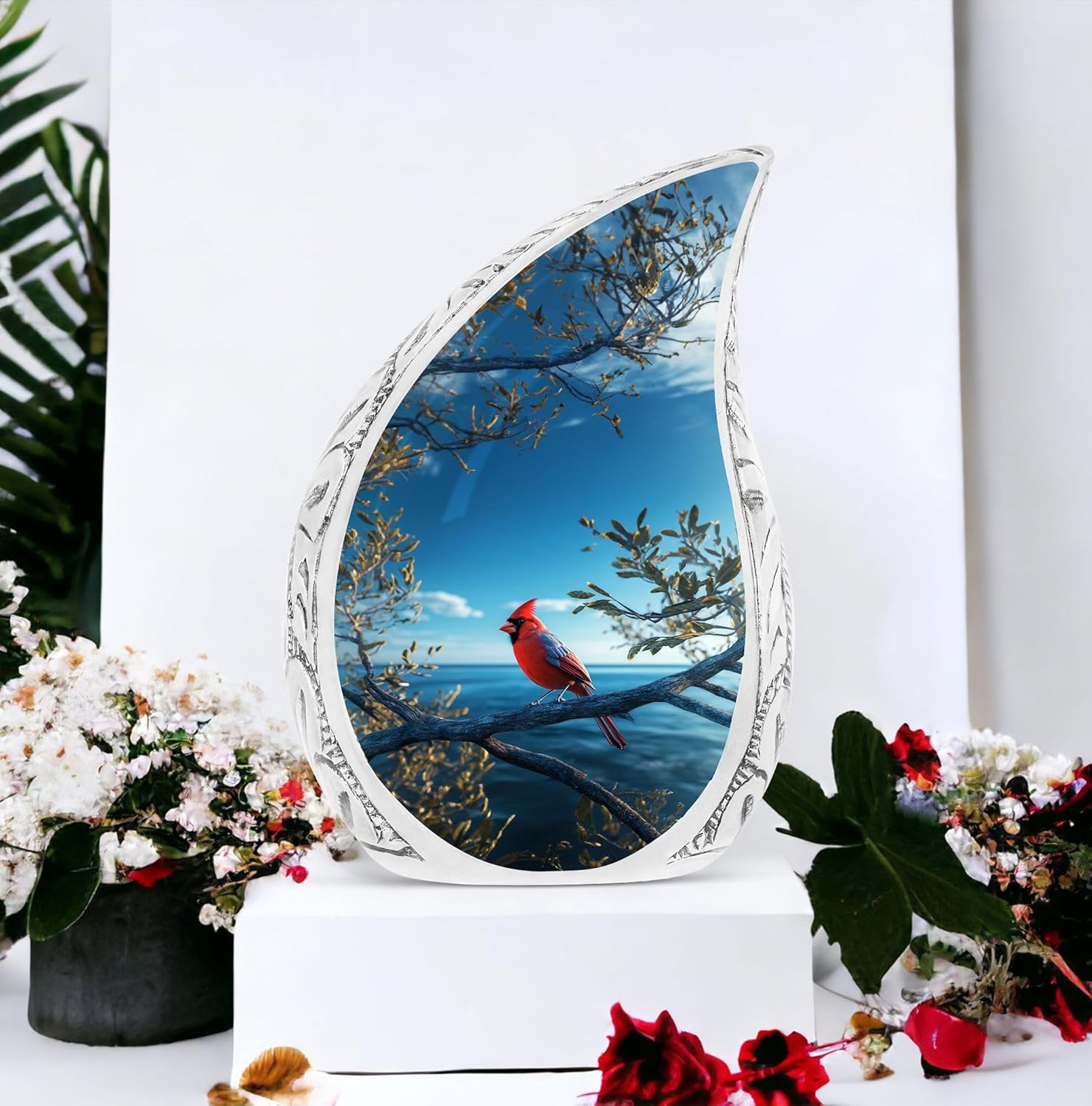 Red Cardinal Bird Urns for Human Ashes 10 Inch