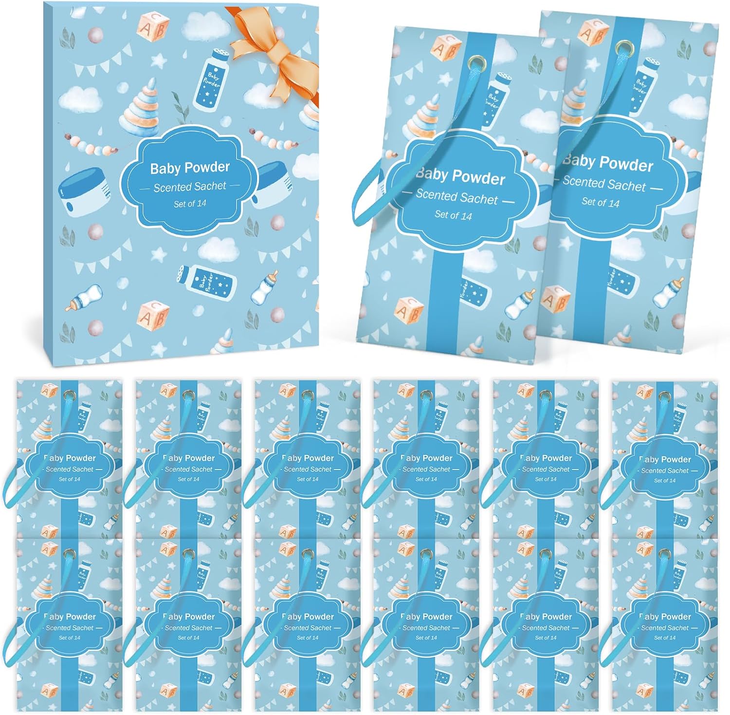 SCENTORINI Scented Sachets Baby Powder 14 Pack for Drawers Closets Cars