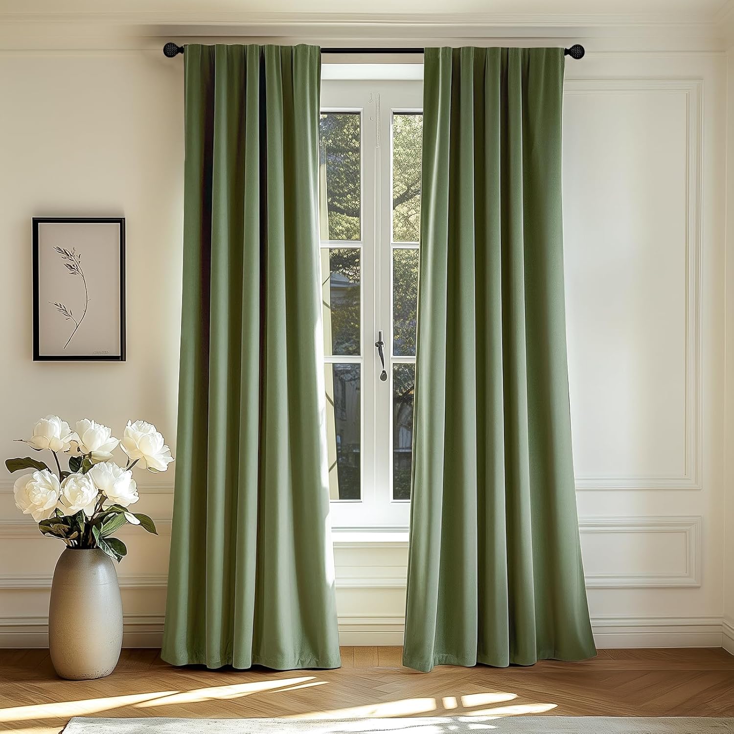 Lazzzy Velvet Thermal Insulated Curtain 84 Inch Sage Green