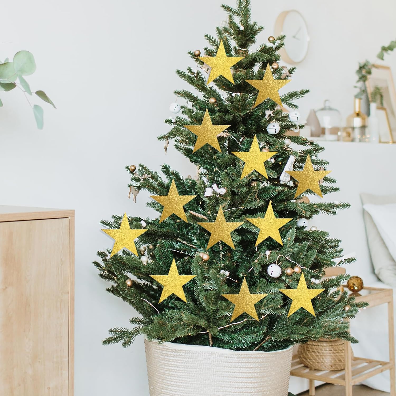 100 Pcs 6 Inch Glitter Gold Stars Decorations
