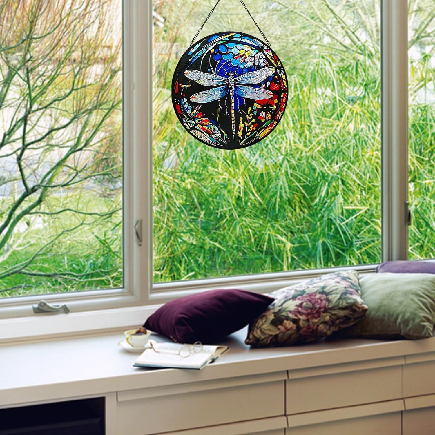 Dragonfly Stained Glass Window Hanging Decor